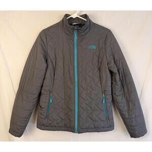 The North Face Women's Gray Quilted Full Zip Jacket M/M Teal Accents